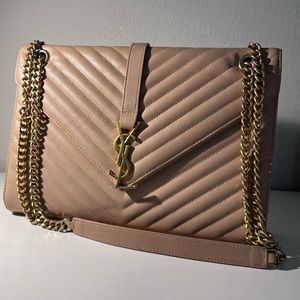 Saint Laurent Dusty Pink Monogram Envelope Grain De Poudre Matelassé